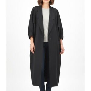 Vtg Linda Richards Black Overcoat WOOL TRENCH COAT Long Jacket 80'S Old Money 4
